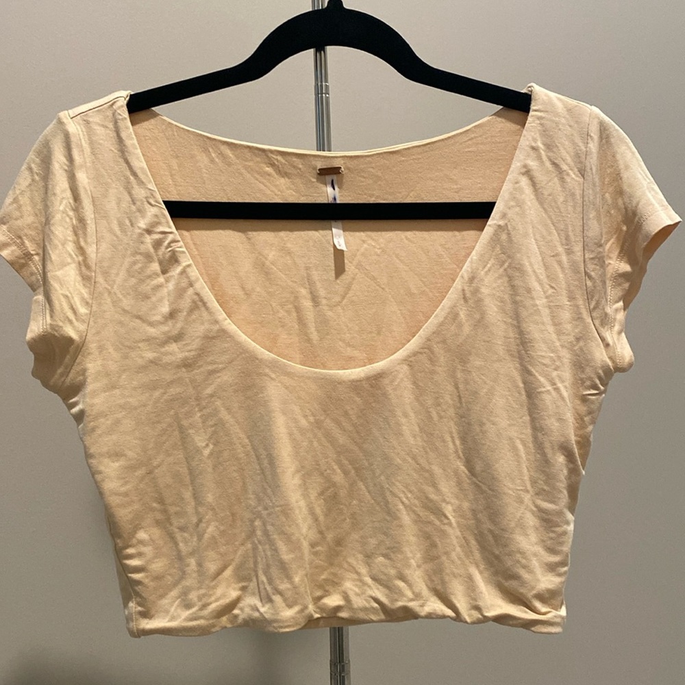 Free People Cream / Tan Cropped Shirt, Small